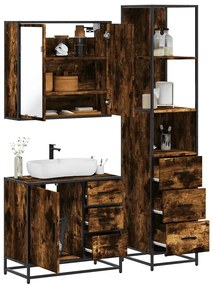 vidaXL 3 pcs conjunto de móveis WC madeira processada carvalho fumado