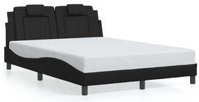 Estrutura de cama c/ luzes LED 140x200cm couro artificial preto