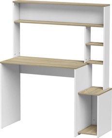 HOMCOM Secretária para Computador com Estantes e Suporte para CPU 114x45x138 cm Branco e Natural | Aosom Portugal