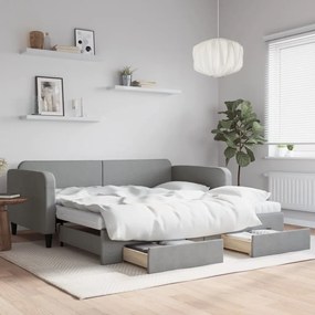 Sofá-cama c/ gavetão e gavetas 100x200 cm tecido cinzento-claro