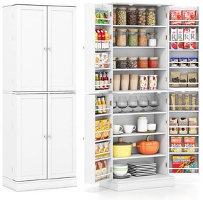 Armário de cozinha despensa 60 x 35 x 166,5 cm com 2 armários de 4 níveis, 16 prateleiras nas portas e 6 prateleiras ajustáveis para sala de jantar e