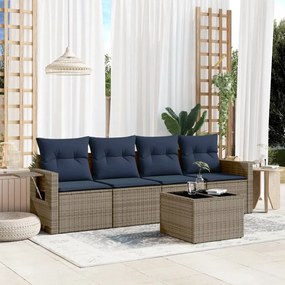 vidaXL 5 pcs conjunto sofás p/ jardim c/ almofadões vime PE cinzento