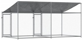 Jaula para cão com telhado/portas 4x2x2 m aço galvanizado cinza