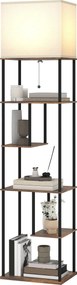 Candeeiro de pé com prateleiras 40 x 29 x 171 cm, candeeiro de pé para sala com regulador de intensidade, comando à distância, castanho rústico