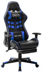 Cadeira de gaming c/ apoio de pés couro artificial preto e azul