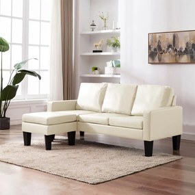 Sofá Lídia Chaise Longue - De 3 Lugares com Apóio de Pés - Cor Creme -