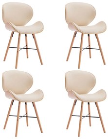 vidaXL Cadeiras de jantar 4 pcs couro artificial creme madeira curvada