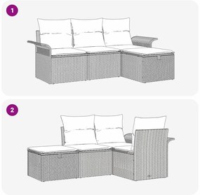 Conjunto de Sofá de Jardim de 4 Peças com Almofadas Cinza Rattan Polié