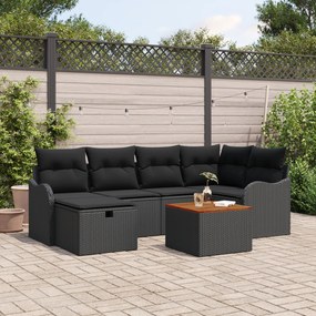 Conjunto de Sofá de Jardim de 7 Peças com Almofadas Preto Rattan Sinté