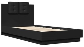 Estrutura de cama c/ cabeceira e luzes LED 90x190 cm preto