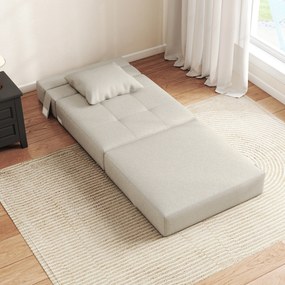 Poltrona-sofá-cama convertível de 1 lugar com 1 almofada com capa removível, tecido bege