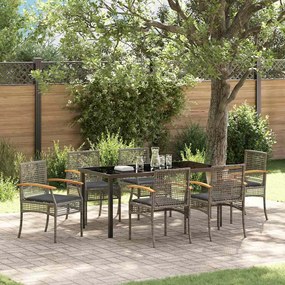 vidaXL Conjunto de Jantar de Jardim 7 Peças com Almofadas Cinza Vime Poliéster