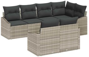 vidaXL Conjunto de Sofá de Jardim 7 pcs Cinzento-claro vime PE