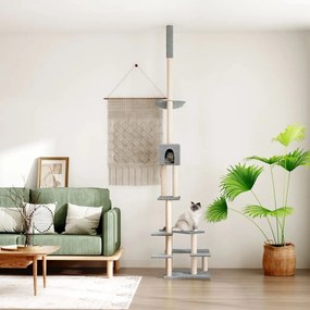 vidaXL Árvore gatos altura ajust. chão-teto 268,5-294,5 cm cinza-claro
