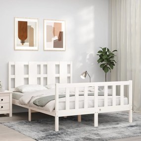 vidaXL Estrutura de cama de casal com cabeceira madeira maciça branco