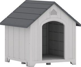 PawHut Casota para cão exterior, casota para cão em polipropileno impermeável ventilada pavimento elevado 66x55x65cm cinzento claro | Aosom Portugal