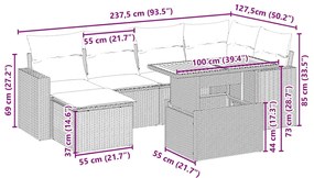 7 pcs conjunto de sofás p/ jardim com almofadões vime PE bege