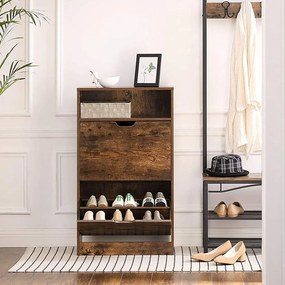 Sapateira com 2 portas, sapateira, prateleira para sapatos 60 x 24 x 102 cm castanho vintage