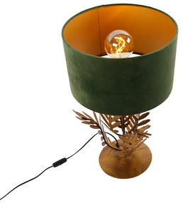 Candeeiro de mesa vintage ouro abajur veludo verde 35cm - BOTANICA Rústico