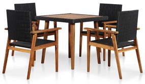 5 pcs conjunto de jantar para jardim vime PE preto e castanho