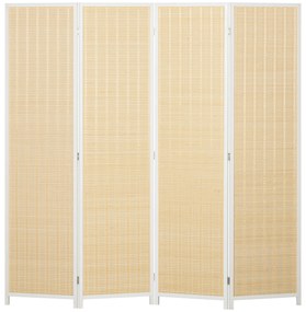 HOMCOM Biombo 4 Painéis Dobrável Separador Ambientes Tecido Artesanal Bambu Algodão 180x180 cm Branco Elegante Prático | Aosom Portugal