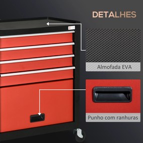 DURHAND Carro de Ferramentas Móvel com Rodas 4 Gavetas Compartimento d