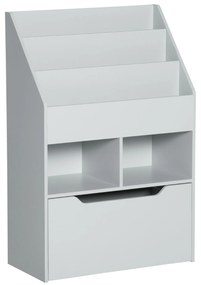 HOMCOM Estante de Madeira para Brinquedos com 3 Compartimentos 2 Prateleiras e Gaveta Móvel com 4 Rodas 60x29,9x90cm Cinza