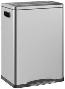 HOMCOM Lixeira com Pedal e Tampa Aço Inoxidável 2x20 Litros Prata | Aosom Portugal