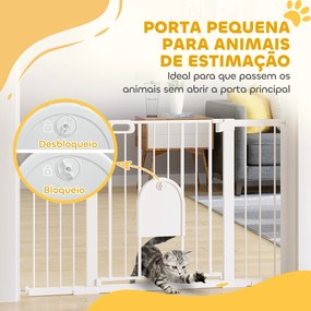 Barreira de Segurança de Animais de Estimação para Escadas e Portas com Aberturas de 75-131 cm com 3 Extensões Branco