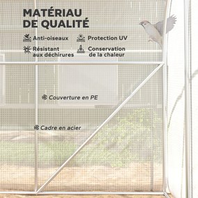 Estufa de jardim tipo túnel com 6 m², 295 x 200 x 200 cm 6 janelas, porta enrolável, lona de PE e estrutura em aço galvanizado branco