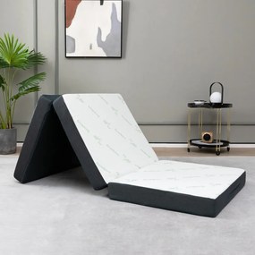 Colchão dobrável em 3 secções 193 x 80 x 10 cm de fibra de bambu e cobertura de tecido respirável com pega Branco e cinzento