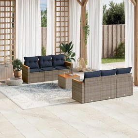 vidaXL 7 pcs conjunto sofás p/ jardim c/ almofadões vime PE cinzento