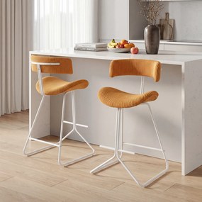 Conjunto de 2 Bancos de Bar, 50,5 x 51 x 93 cm, Estofados a Bombazina, Laranja