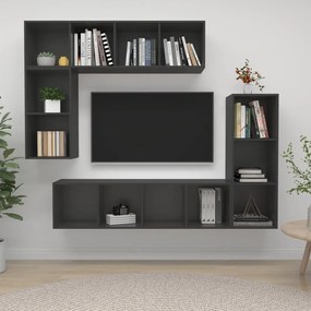 vidaXL 4 pcs conjunto de móveis de TV derivados madeira cinzento
