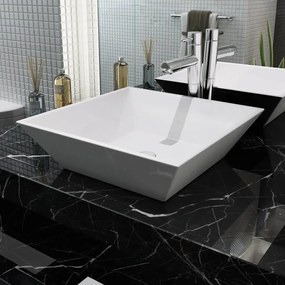 142344 vidaXL Lavatório quadrado branco cerâmica 41,5x41,5x12 cm