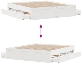 Cama sem colchão com gavetas 180x200 cm pinho maciça branco