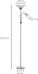 Candeeiro de pé, candeeiro de sala com 2 cabeças com casquilhos E27 e E14, base em metal, dim. Ø28 x 179,5 cm (altura)