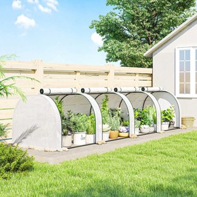 Mini estufa de jardim para tomates, 4 x 1 x 0,80 m, em aço e PE anti-UV, com 4 portas enroláveis com fecho de correr, branca