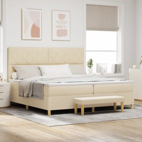 vidaXL Cama Box Spring com Colchão e Banco Creme 200x200 cm Tecido