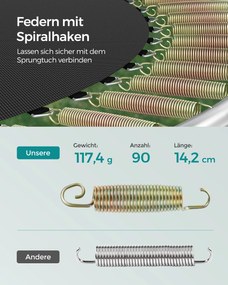 Trampolim redondo 427 cm com rede, estrutura almofadada e Escada Preto-verde escuro