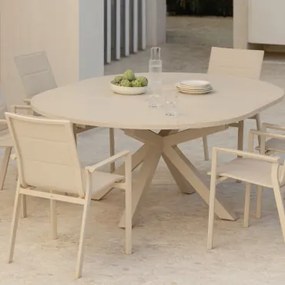 Conjunto De Mesa Extensível Barces 145-200x145 Cm E 6 Cadeiras De Jardim Empilháveis Com Apoios De Braços Em Alumínio Karena Tapioca Bege - Sklum