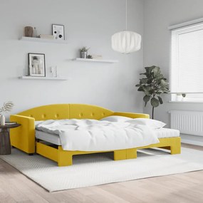 vidaXL Sofá-cama com gavetão e colchões 100x200 cm veludo amarelo