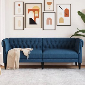 vidaXL Sofá chesterfield 3 lugares tecido azul
