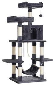 Árvore para gatos FEANDREA com pompons, torre para gatos 150 cm, cinza esfumaçado PCT85G