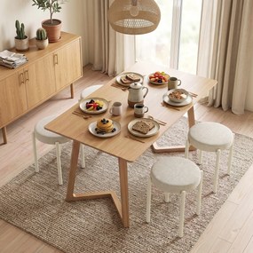 Conjunto de 4 Bancos Redondos sem Encosto (MESA NÃO INCLUIDA), 45 x 45 x 47,5 cm, Empilháveis, Cremes