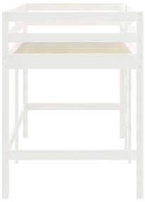 Cama alta p/ criança c/ escada 90x190 cm pinho maciço branco