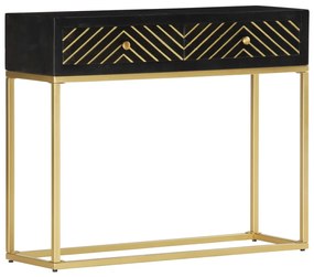 Mesa consola 90x30x75 cm mangueira maciça preto e dourado