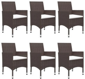 7 pcs conjunto de jantar para jardim com almofadões castanho