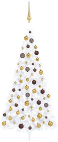 vidaXL Meia árvore Natal artificial pré-iluminada c/ bolas branco