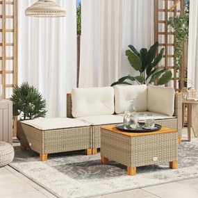 vidaXL Banco de jardim com almofada 63,5x56x32 cm vime PE bege